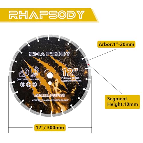 RHAPSODY 12 Inch Diamond Saw Blade 2pcs, Segmented General Purpose Blade - color: Segmented Blade, size: 12Inch