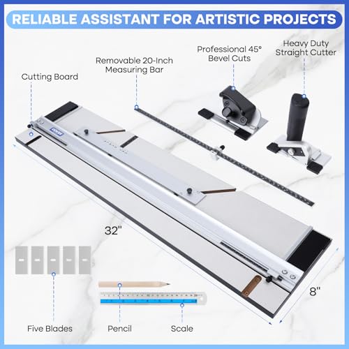 32" Mat Cutter, Mat Board Cutter w/Adjustable Bevel & Straight Heads