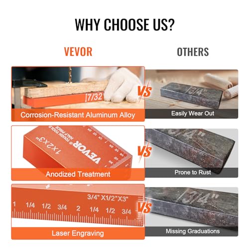 VEVOR Router Table Setup Bars, 14 pcs, Precision Aluminum Setup Blocks Height Gauge Set, with Laser Engraved Size Markings Storage Case, Measuring Depth Height Angle, for Router Table Saw Accessories