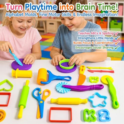 108 PCs Dough and Clay Play Tools Alphanumeric Kit for Kids Ages 4-8 - size: Pack of 108