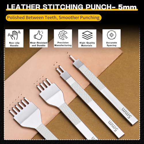 Leather Stitching Punch Hole Punch Tool Set, 5mm 1/2/4/6 Prong Punch Chisel - size: 5MM-12Pcs
