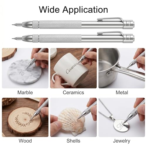 2 Pack Tungsten Carbide Scriber, Metal Scribe Tool with 12 Replacement Tips, Etching Pen with Magnet Clip, Engraving Pen for Glass Ceramics Hardened Steel Sheet Metal Marking