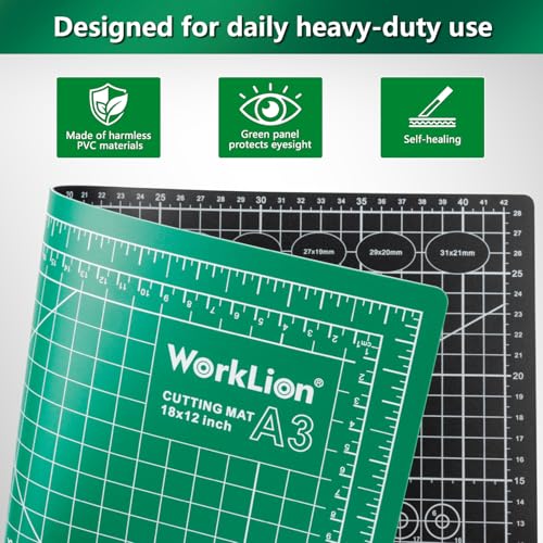 Worklion Self Healing Craft Mat: 18"x12" Rotary Cutting Mat for Sewing,Quilting,Leather,Craft,Fabric,Model,Art,Clay,5-layer 2-sided Cutting Mat, green and black - color: Black/Green, size: 18"L x 12"W