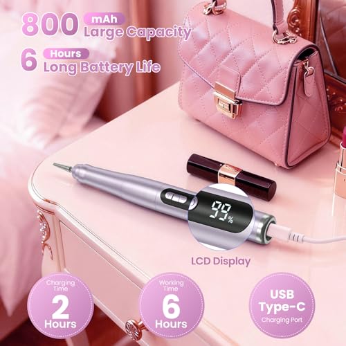 Hoxida Cordless Nail Drill 35000RPM , Rechargeable Nail File LCD Display - color: Purple