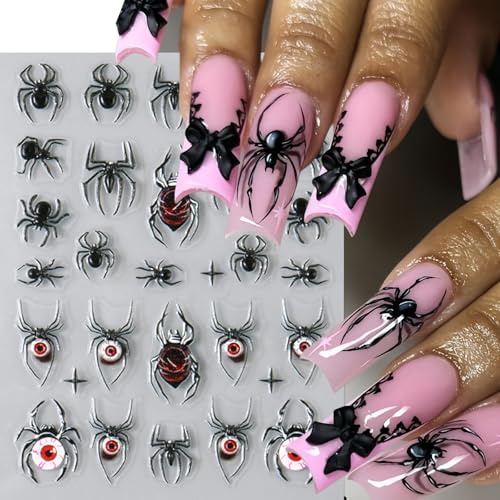 3 Sheets Halloween 5D Embossed Cute Ghost Nail Stickers Self-Adhesive Spider Web Spiders Nail Decals Horror Eyes Spider Nail Art Supplies Nail Accessories for Women Acrylic Manicure Holiday Supplies - style: pumpkin