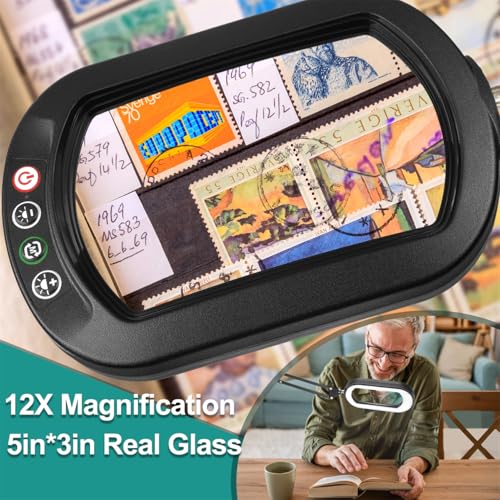 IVMAIE 12X Magnifying Glass with Light, Rectangle Real Glass Lens - color: Black, size: 17.8-inch