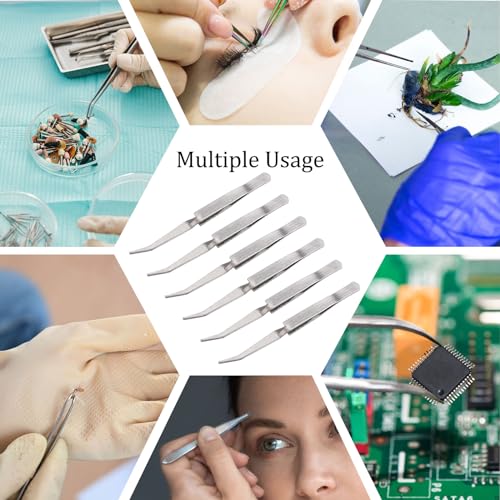 WANDIC 6 Pcs Cross Locking Tweezers, Bent Reverse Action Stainless Steel Tweezers for Electronics Laboratory Jewelry Craft