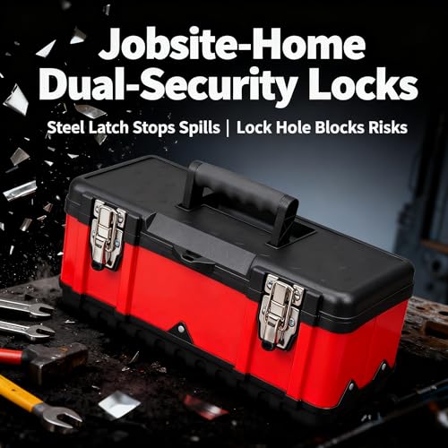 Jack Boss Steel Tool Box 15.5 Inch Small Portable Tool Organizer Box with Built-in Short Non-slip Handle Car Box with Removable tray (Pack of 2) - size: 15.5Inch (Pack of 2)