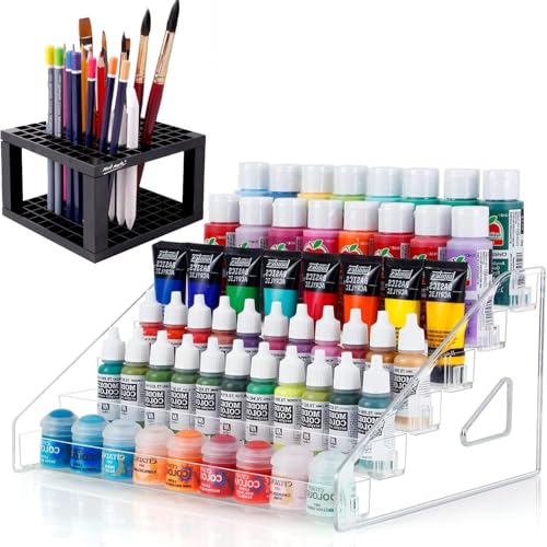 Acrylic Paint Organizer & Paint Brush Holder Paint Storage Rack Light Paint Can Storage Organizer Acrylic Display Rack for Craft Hobby Miniature Model Makeup Essential Oils