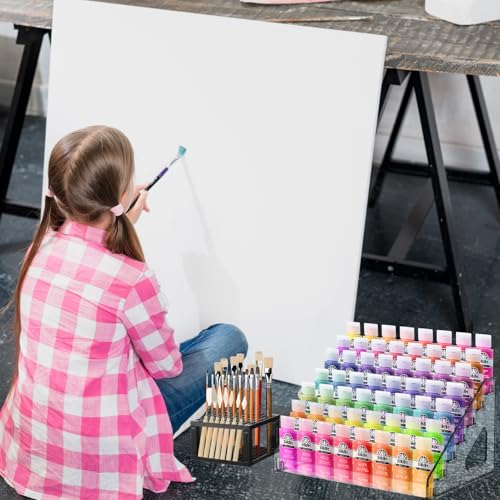 2 Pack 7 Layer Acrylic Paint Organizer & 1 Brush Holder,Model Display Shelf Miniature Paint Bottle Organizer Compatible with Citadel Paints,Others(2 pcs Clear Paints Storage Rack+1 Black Brush Holder)