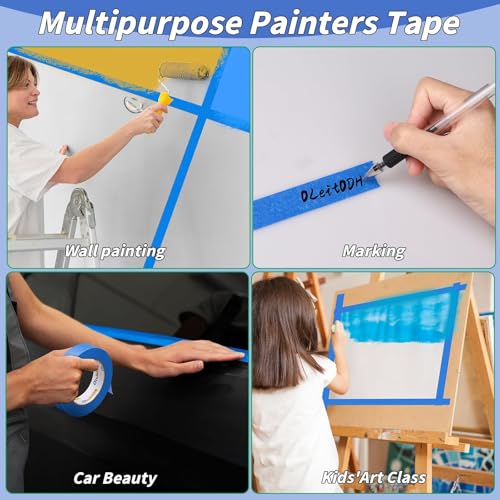6 Rolls Blue Painters Tape 4 Inch x 60 Yards Wide Masking Tape Bulk - color: Blue, size: 4In x 60Y - 6Pack