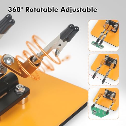 NOEVSBIG Magnetic Helping Hands Soldering Station with A 3.9 x 3.9 Inch Stable Base, 2 Flexible Arms– 360° Rotatable Adjustable Versatile Helping Hands Tool for DIY, Electronics Repair, and Soldering