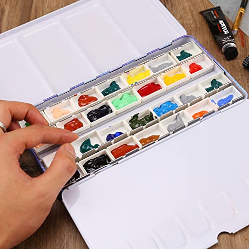 MyArTool Empty Watercolor Palette, Metal Watercolor Tin Palette Paint Case with 24 Empty Full Pans, Paint Tray Palette for DIY Travel Watercolor Palette, Acrylic and Oil Painting - color: Purple, size: 24 PCS Empty Full Pans