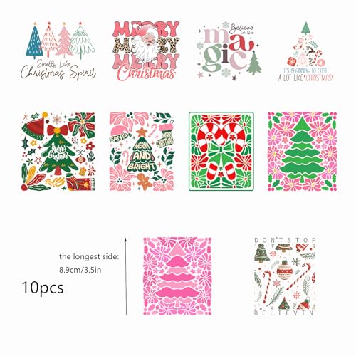 10pcs Merry Christmas Magic UV DTF Transfer Decals for Glass Cup Rub on Pine Tree UVDTF Cup Wraps for Ceramic Mugs Merry Bright Decoration Applique - style: CD23