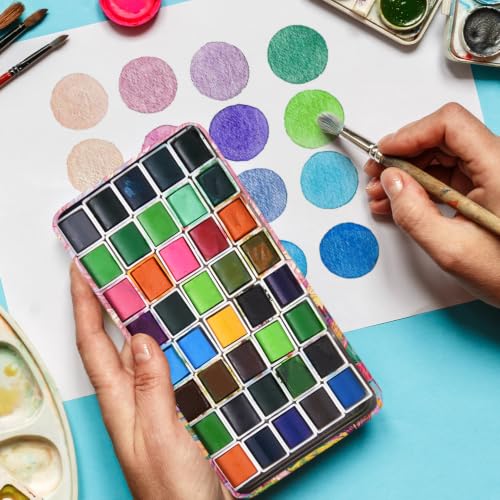 40 Empty Half Pans Watercolor Palette Tins Box with Magnetic Squares - color: Pink Starry, size: 40 Half Pans