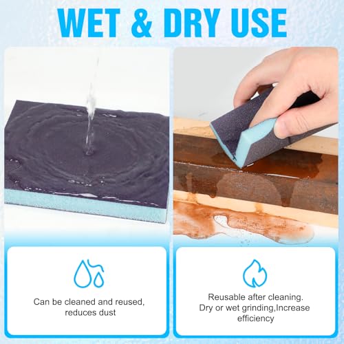 12 Pack Sanding Sponge, Washable and Reusable Sanding Blocks 320 Grit Wet Dry Sand Paper for Wood Drywall Metal Furniture - size: 320 Grits
