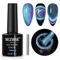 MIZHSE 9D Cat Eye Gel Nail Polish, Dual Colors Blue & Purple Magnetic Gel Polish with Magnet Stick, Magic Chameleon Galaxy Effect Holographic Glitter Silky Cat Eye Nail Polish Soak Off Nail Art Salon - color: 0-0-10Cat Eye Blue