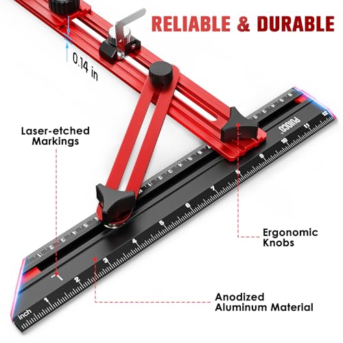 Stair Tread Template Tool with Triangular Brace and Edge Flip Stops - color: LTC-Red Black