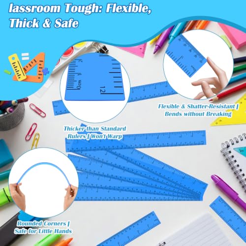 36 Pack 12" Clear Blue Plastic Rulers, Rulers Bulk for Classroom - color: Blue