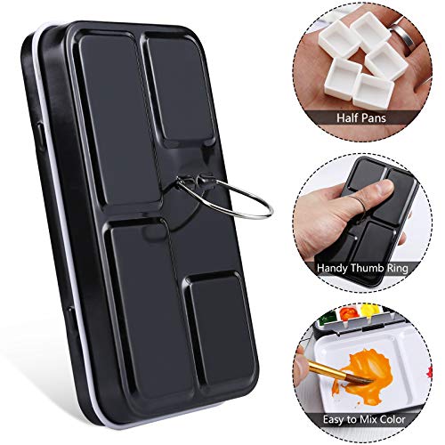 MYARTOOL Watercolor Tin Palette, Metal Empty Paint Case with 12 PCS Empty Half Pans for DIY Travel Watercolor Palette, Acrylic and Oil Painting - color: Black, size: 12 PCS Empty Half Pans