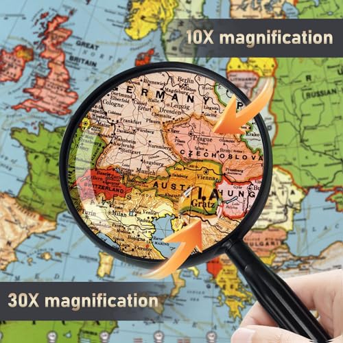 Lakei 10X Handheld Reading Magnifier Glass, Non-Slip Handle,110mm(Black) - color: Black, size: 110mm