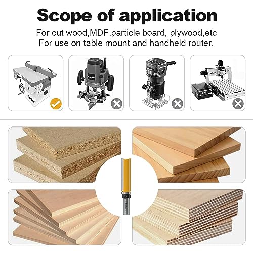 FIVEPEARS Pattern Flush Trim Router Bit, 1/2" Shank, 3/4" Cutting Dia, 2-1/2" Cutting Length, Top Bearing, Woodworking - size: 3/4" Dia - 2-1/2" CL - 1/4" Shank, style: Shank Size: 1/2"