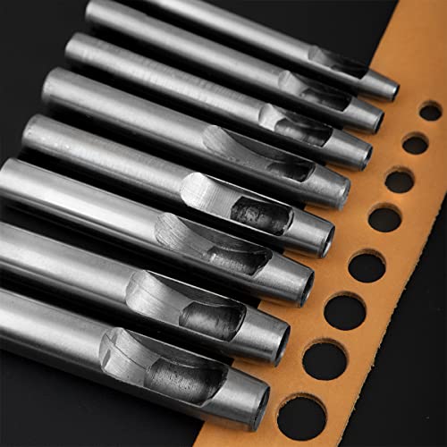 WUTA 5Pcs Hollow Punch Leather Hole Cutter 6mm-15mm Round Punch Tool Set, Leathercraft Working Kit for Watch Band, Fabric, Plastics, Gasket Belt (6+8+10+12mm+15mm) - size: 6+8+10+12+15mm
