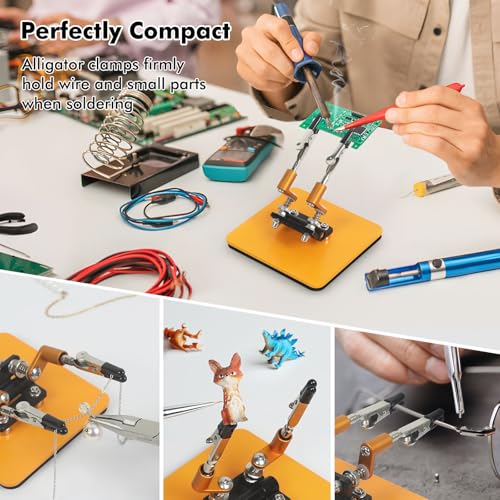 NOEVSBIG Magnetic Helping Hands Soldering Station with A 3.9 x 3.9 Inch Stable Base, 2 Flexible Arms– 360° Rotatable Adjustable Versatile Helping Hands Tool for DIY, Electronics Repair, and Soldering