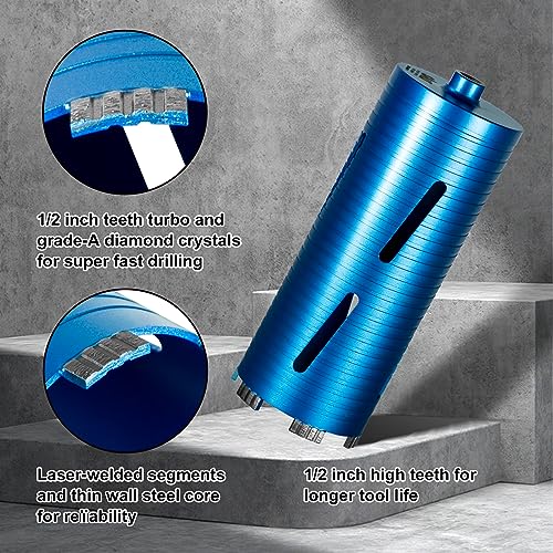 SALI Diamond Core Drill Bits 4 1/2" Diameter 10"/254mm Drilling Depth 5/8-11" Thread Core Bit Turbo Laser-Welded Segments for Cured Concrete with, Brick, Block, Masonry, with Two Adapters - size: 4 1/2 inch
