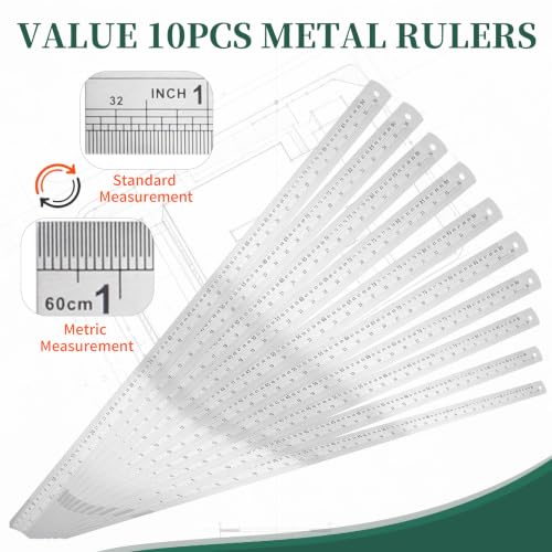 36 Inch Metal Ruler 10 Pack with Inch/Metric Conversion Table - size: 36-inch