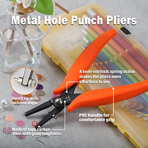 Metal Hole Punch Pliers 6" Small Round Hole Punch Pliers Two Replacement Pins for Jewelry Making to Create 1.8mm Clean Holes Jewelry Tool with PVC Handles for Handcraft Work DIY Hand Tool - style: Long Jaw 1.8mm