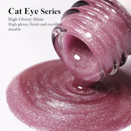 Moonlight Pink Cat Eye Gel Nail Polish with Magnet, Holographic Glitter Shimmer Magnetic UV Gel Polish for Nail Art Soak off UV Led - color: Cat Eye-Moonlight Pink