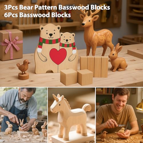 Wood Carving Kit for Beginners with Basswood Blocks & Whittling Knife - color: Brown-2