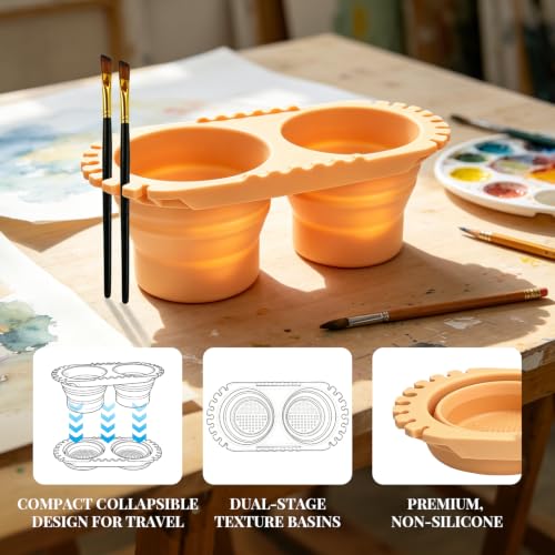 Paint Brush Cleaner Foldable Silicone Cleaning Container 8.8x4.2in, Brush Washing Station for Acrylic Oil Watercolor Painting, Artist Cleaner Tool for Students & Artists, Gift, Beige - color: Beige