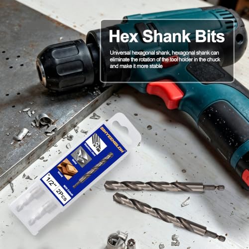 1/2 inch Drill Bit for Metal and Hard Steel (2Pcs), Hex Shank, M35 Cobalt - size: 1/2(2pcs)