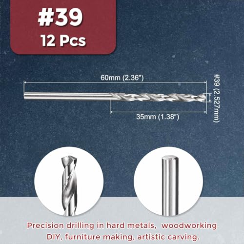 12pcs Micro Drill Bit #39 Diameter 2.527mm M2 HSS 135° for Metal - size: #39 (2.527mm)