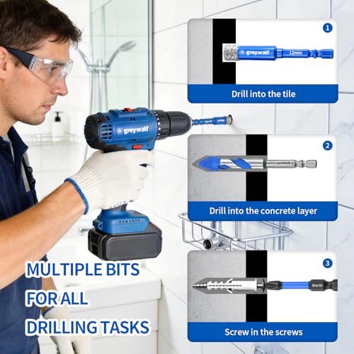 Greywolf 10 pcs Diamond Drill bit Set, Tile Drill bits, Suitable for Ceramic, Glass, Porcelain, Marble, and Granite in Drilling Holes, Hexagonal Shank Tile Drill bits with Cooling Wax, 5/6/8/10/12mm
