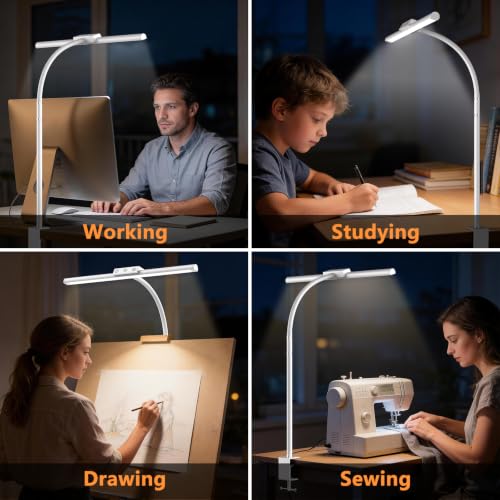 LED Desk Lamp for Home Office, Flexible Gooseneck Desk Lamp with Clamp - color: White