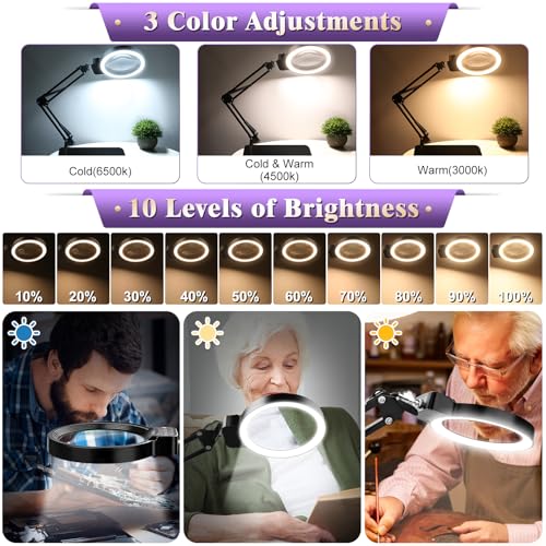 30X 10X Large Magnifying Glass with Light and Stand,Lighted Magnifier - color: Black, size: H11