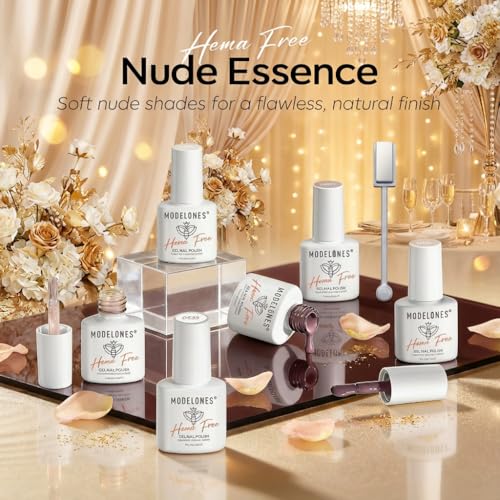 modelones Jelly Gel Nail Polish Set, Hema Free Nude White Brown Cat Eye - color: A A0 Nude Essence
