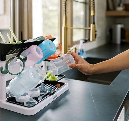 Dr. Brown's Drying Tower, Stand-Up Drying Rack, Countertop Baby Bottle Drying with Organized Storage for Baby Essentials, Space Saving Vertical Rack, Black/White - size: Countertop, style: Black/White Stand-Up Drying Rack