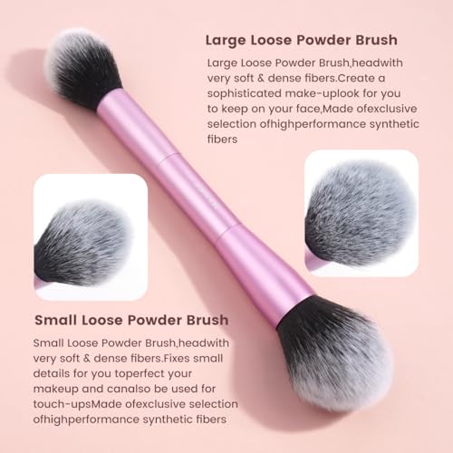 MAANGE 20 PCS Foundation Makeup Brush Set, Double-ended Kabuki Contour Brush for Liquid Powder Concealer Blending Blush Buffing Makeup Tools (Pink) - color: 20 Pcs - Pink, size: Full Brush Set
