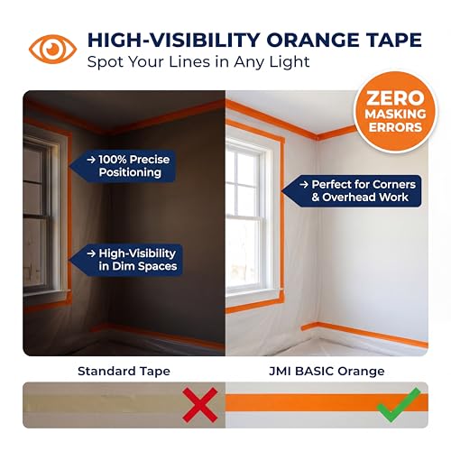 Pre-Taped Masking Film Sets - Multi Pack, Orange Tape and Drape Painters Plastic Sheeting for Painting, High Visibility Paint Plastic Covering Overspray Protection - 65 Feet (3, 94 Inch) - size: 94 Inch