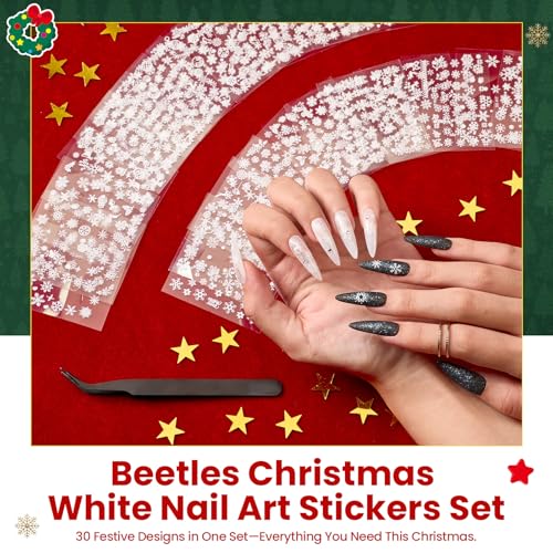 Beetles Snowflake Nail Art Stickers 30 Sheets 3D Nail Stickers - color: G-White-30-2