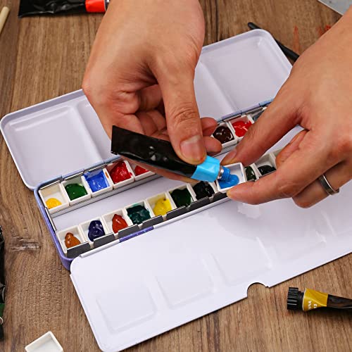 MYARTOOL Empty Watercolor Palette, Purple Empty Watercolor Tin Palette Paint Case with 24 PCS Empty Half Pans for DIY Travel Watercolor Palette, Acrylic and Oil Painting - color: Purple, size: 24 PCS Empty Half Pans