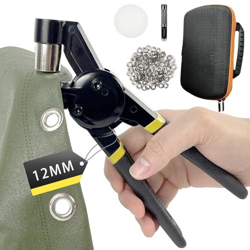 HAPDEN Grommet Tool Kit with Bag, 1/2 inch Handheld Eyelet Kit Manual Grommet Press Machine with 300 pcs 12 mm Grommets - size: 12mm Installation