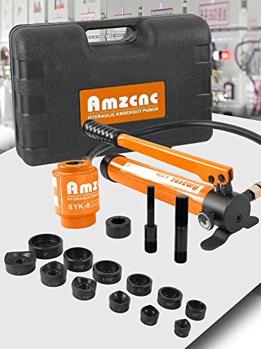 AMZCNC Hydraulic Knockout Punch Tool Kit 8 Ton 1/2-2 Inch 6 Dies - style: 8T（1/2"~2"）