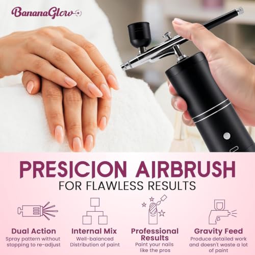 Airbrush for Nails Kit – Easy to Use High Quality Cordless Rechargeable Durable Professional Nails Airbrush Machine Kit with Stencils & Cleaning Tools for DIY Artists and Nail Techs - color: Piano Black