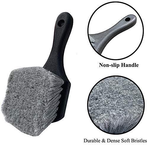 Wheel & Tire Brush for Car Rim, Soft Bristle Car Wash Brush, Cleans Tires & Releases Dirt and Road Grime, Short Handle for Easy Scrubbing Black - color: Black