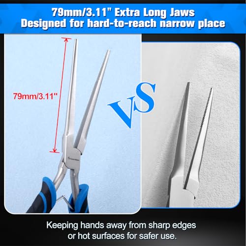 SPEEDWOX Long Reach Needle Nose Pliers, Extra Long Jaw, Serrated Jaw - style: Extra Long Needle Nose Pliers
